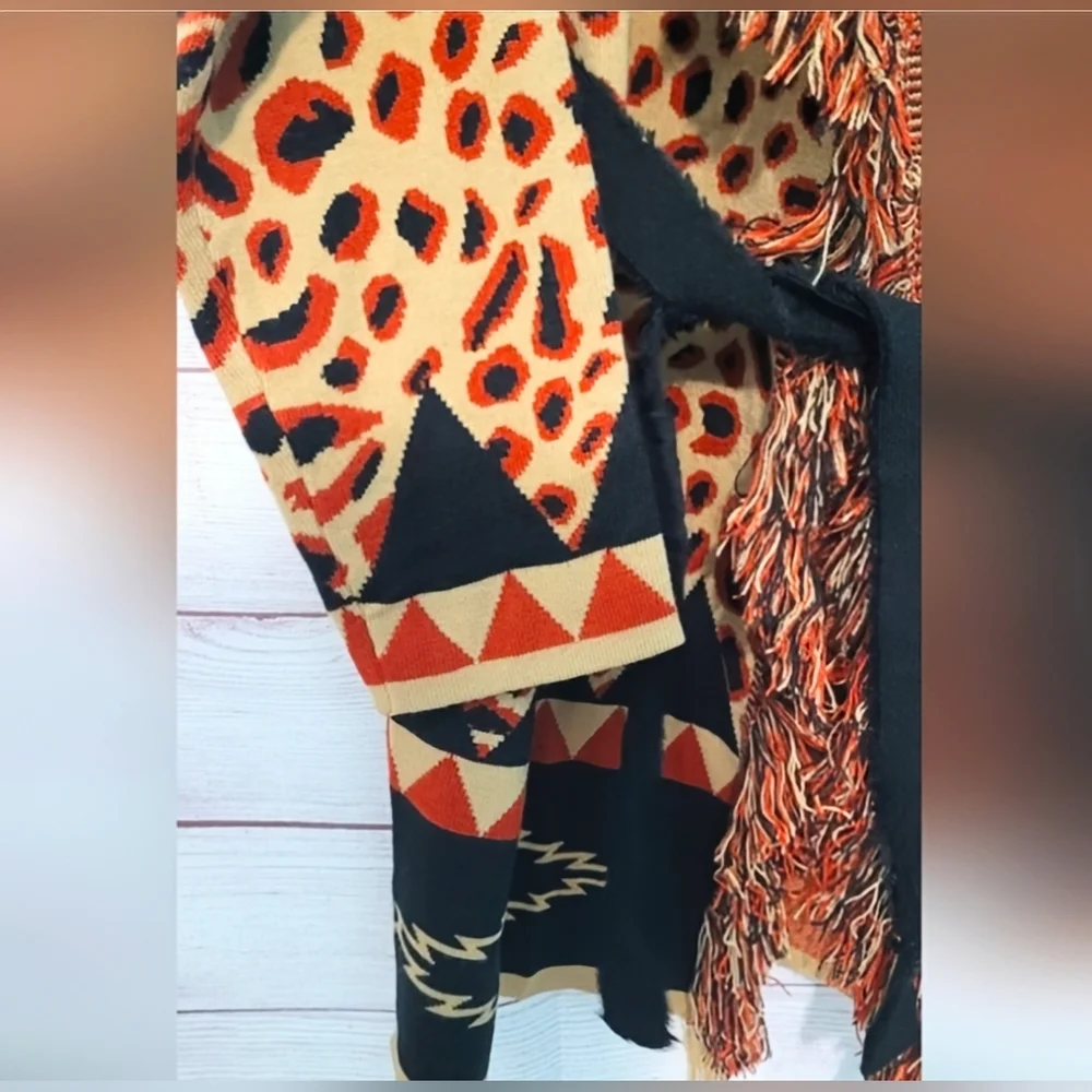 Rare Esqualo Brown and Black Leopard Print Belted Cardigan  Size Large - Picture 7 of 11